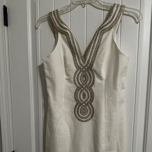 Lilly Pulitzer white cocktail dress with gold/silver/white sequins - Size 4